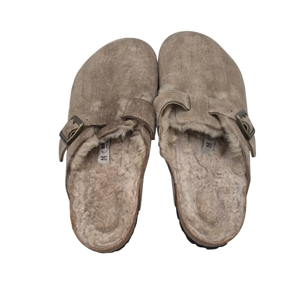Birkenstock Boston Shearling Clog Taupe Leather Slip-ons clogs Men's 42 US 9-9.5 - Picture 2 of 8